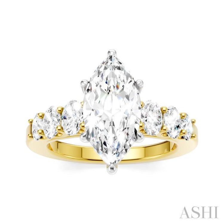 1 Ctw Marquise Shape Oval and Round Cut Diamond Semi-Mount Engagement Ring in 14K Yellow and White Gold