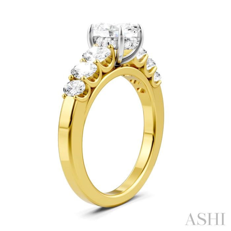 1 Ctw Oval Shape Oval and Round Cut Diamond Semi-Mount Engagement Ring in 14K Yellow and White Gold