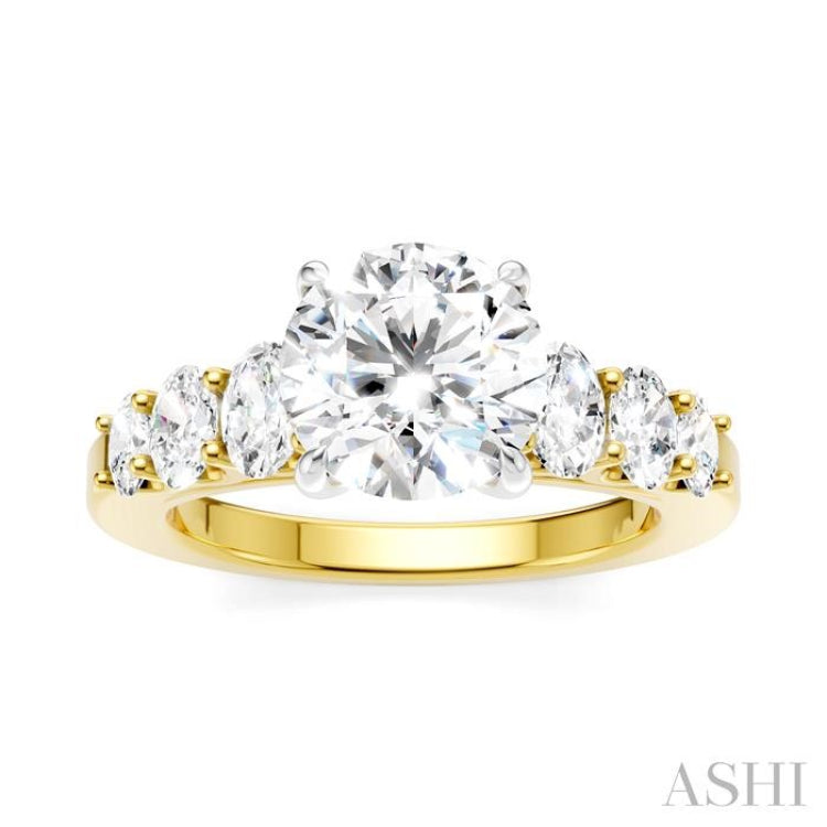 1 Ctw Round Shape Oval and Round Cut Diamond Semi-Mount Engagement Ring in 14K Yellow and White Gold