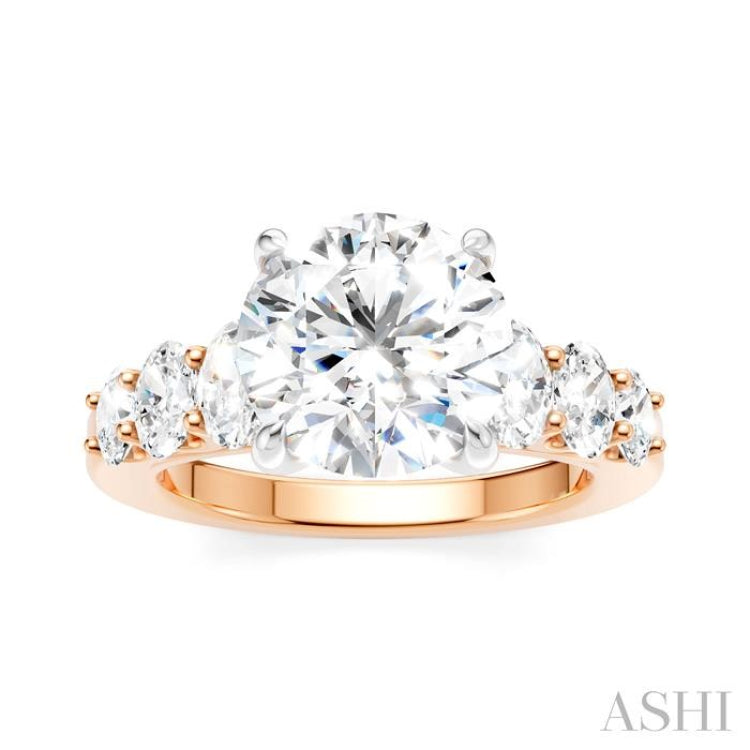 1 1/4 Ctw Round Shape Oval and Round Cut Diamond Semi-Mount Engagement Ring in 14K Rose and White Gold