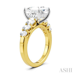 1 1/4 Ctw Princess Shape Oval and Round Cut Diamond Semi-Mount Engagement Ring in 14K Yellow and White Gold
