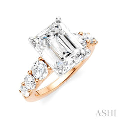 1 1/5 Ctw Emerald Shape Round Cut Diamond Semi-Mount Engagement Ring in 14K Rose and White Gold