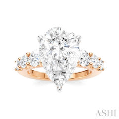 1 1/5 Ctw Pear Shape Round Cut Diamond Semi-Mount Engagement Ring in 14K Rose and White Gold