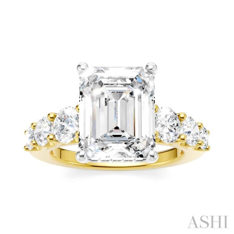 1 1/5 Ctw Emerald Shape Round Cut Diamond Semi-Mount Engagement Ring in 14K Yellow and White Gold