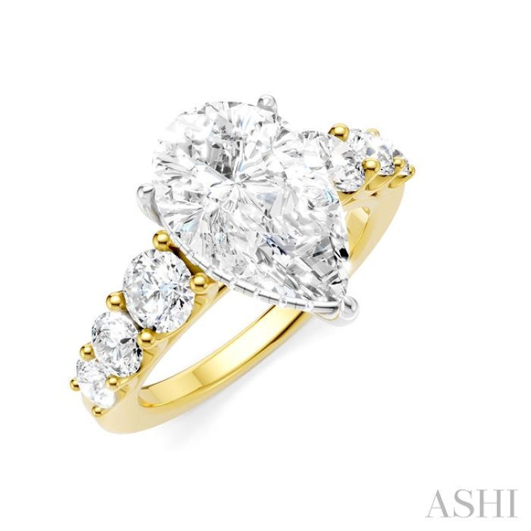 1 1/5 Ctw Pear Shape Round Cut Diamond Semi-Mount Engagement Ring in 14K Yellow and White Gold
