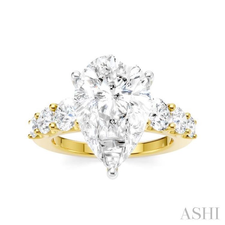 1 1/5 Ctw Pear Shape Round Cut Diamond Semi-Mount Engagement Ring in 14K Yellow and White Gold