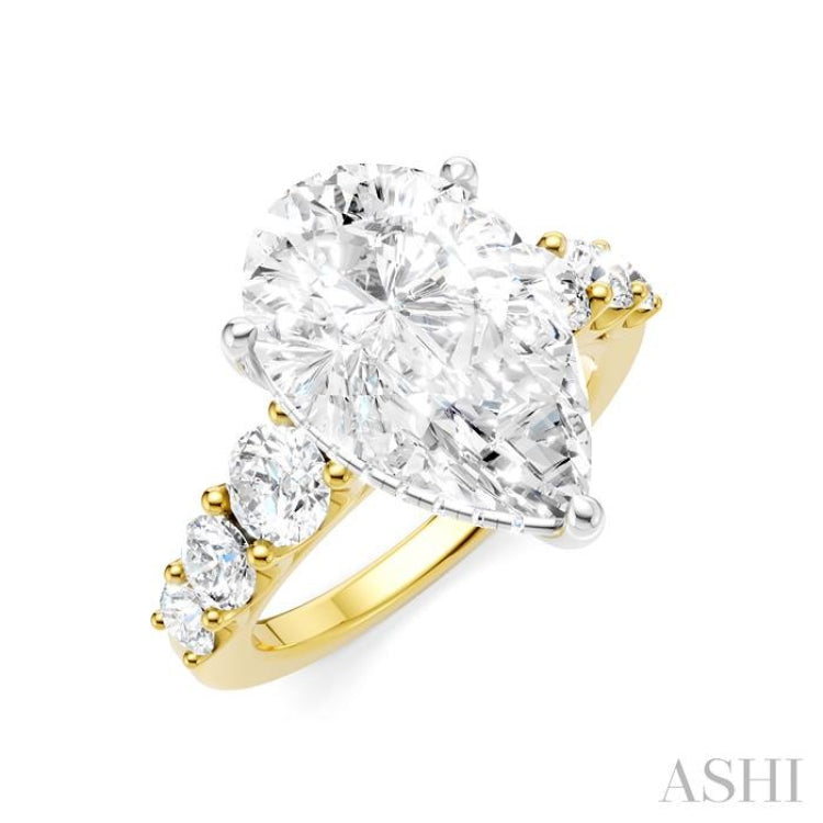 1 1/4 Ctw Pear Shape Round Cut Diamond Semi-Mount Engagement Ring in 14K Yellow and White Gold