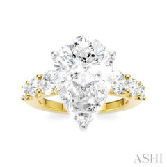 1 1/4 Ctw Pear Shape Round Cut Diamond Semi-Mount Engagement Ring in 14K Yellow and White Gold
