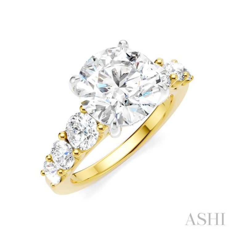 1 1/5 Ctw Round Shape Round Cut Diamond Semi-Mount Engagement Ring in 14K Yellow and White Gold