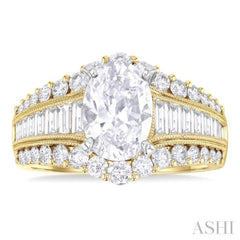 1 1/2 Ctw Baguette and Round Cut Diamond Oval Shape Semi-Mount Engagement Ring in 14K Yellow and White Gold