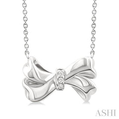 1/50 Ctw Bow Single Cut Diamond Fashion Pendant With Chain in Sterling Silver