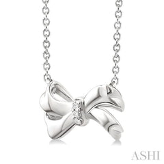 1/50 Ctw Bow Single Cut Diamond Fashion Pendant With Chain in Sterling Silver
