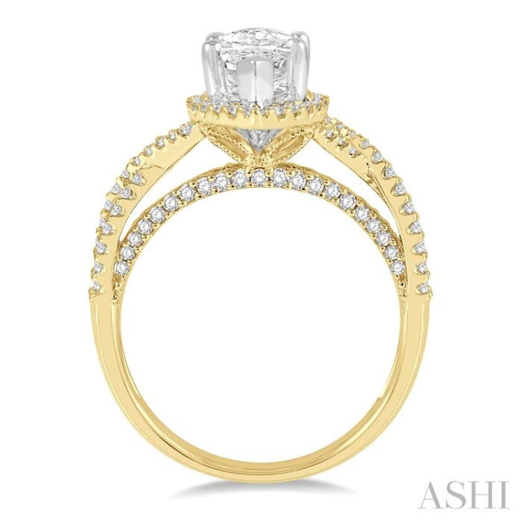 5/8 Ctw Marquise Shape Criss-Cross Shank Round Cut Diamond Semi-Mount Engagement Ring in 14K Yellow and White Gold