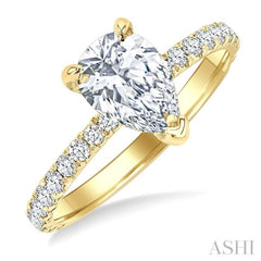5/8 Ctw Round Cut Diamond Pear Shape Semi-Mount Engagement Ring in 14K Yellow Gold