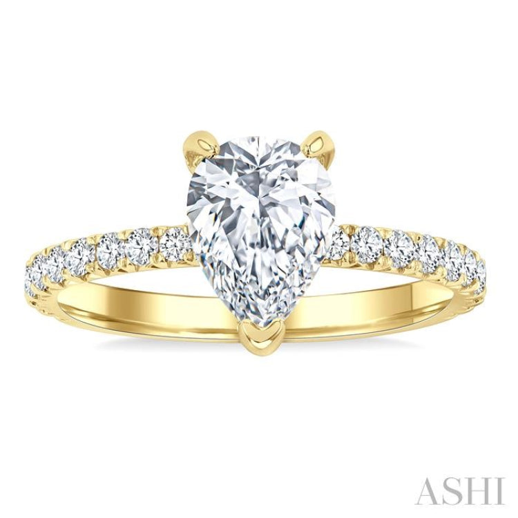 5/8 Ctw Round Cut Diamond Pear Shape Semi-Mount Engagement Ring in 14K Yellow Gold