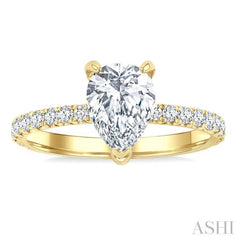 5/8 Ctw Round Cut Diamond Pear Shape Semi-Mount Engagement Ring in 14K Yellow Gold