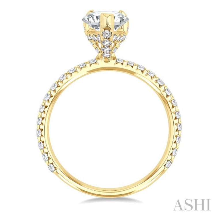 5/8 Ctw Round Cut Diamond Pear Shape Semi-Mount Engagement Ring in 14K Yellow Gold