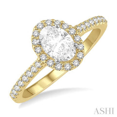 3/4 ctw Diamond Ladies Engagement Ring with 1/2 Ct Oval Cut Center Stone in 14K Yellow and White Gold