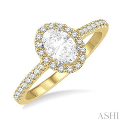 3/8 ctw Diamond Ladies Engagement Ring with 1/4 Ct Oval Cut Center Stone in 14K Yellow and White Gold
