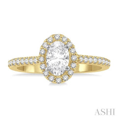 3/8 ctw Diamond Ladies Engagement Ring with 1/4 Ct Oval Cut Center Stone in 14K Yellow and White Gold