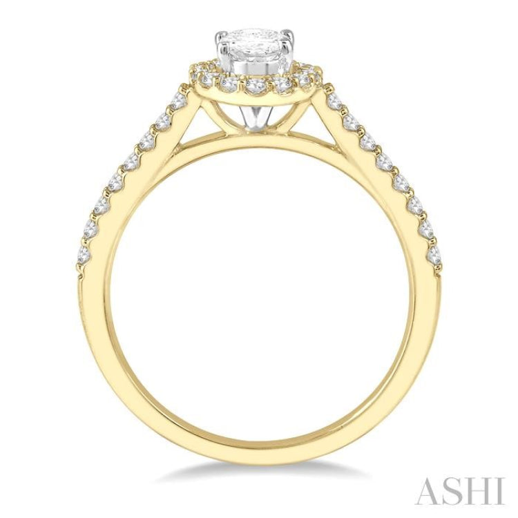 3/8 ctw Diamond Ladies Engagement Ring with 1/4 Ct Oval Cut Center Stone in 14K Yellow and White Gold