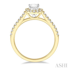 3/8 ctw Diamond Ladies Engagement Ring with 1/4 Ct Oval Cut Center Stone in 14K Yellow and White Gold