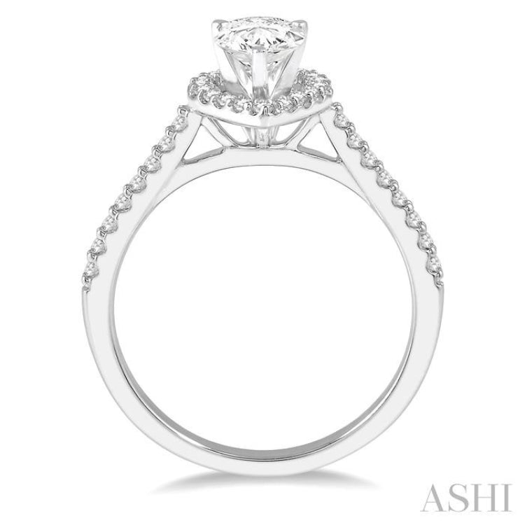3/8 Ctw Diamond Ladies Engagement Ring with 1/4 Ct Pear Cut Center Stone in 14K White Gold
