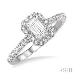 3/8 Ctw Emerald Cut Diamond Ladies Engagement Ring with 1/4 Ct Emerald Cut Center Stone in 14K White Gold