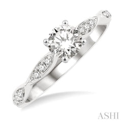 1/2 Ctw Marquise-Carved Shank Engagement Ring With 1/3 Ct Round Cut Diamond Center Stone in 14K White Gold