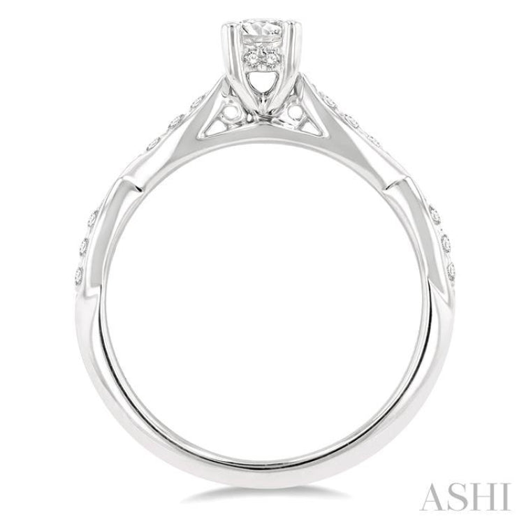 1/2 Ctw Marquise-Carved Shank Engagement Ring With 1/3 Ct Round Cut Diamond Center Stone in 14K White Gold