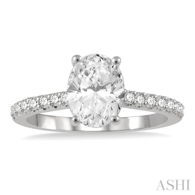 1/3 Ctw Oval Shape Round Cut Diamond Semi-Mount Diamond Engagement Ring in 14K White Gold