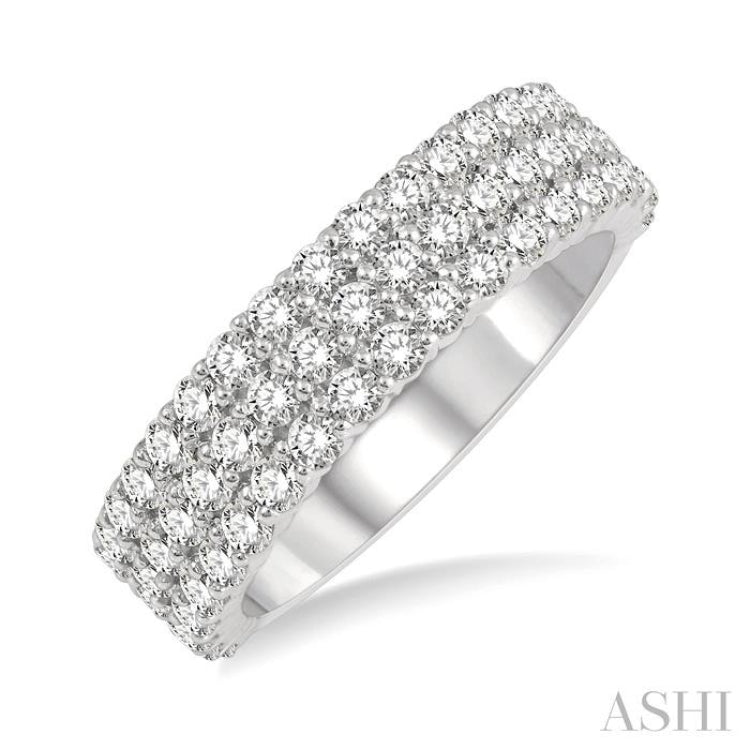 1 1/4 Ctw Triple Row Round Cut Diamond Wedding Band in 14K White Gold