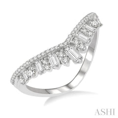 1/2 Ctw Chevron Drop Down Baguette and Round Cut Diamond Fashion Ring in 14K White Gold