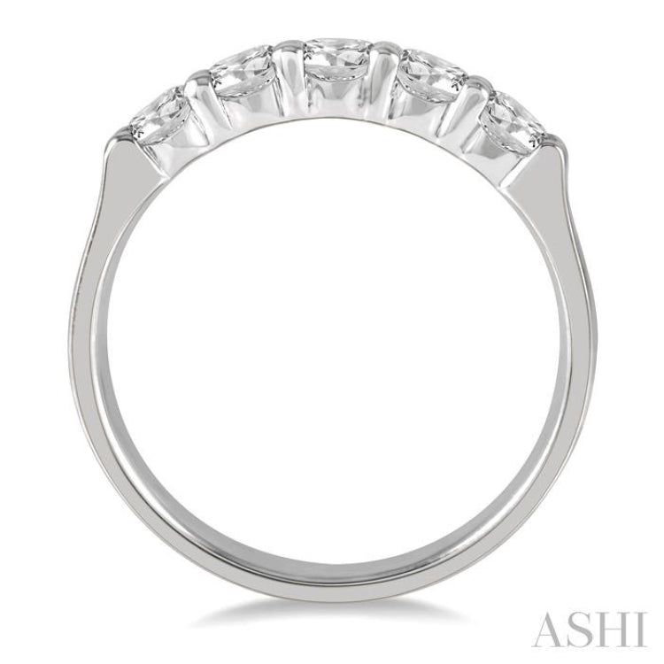 3/4 Ctw 5 Stone Round Cut Diamond Wedding Band in 14K White Gold