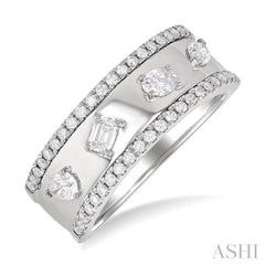 5/8 Ctw 4-Stone Mixed Shape Diamond Wide Fashion Band in 14K White Gold