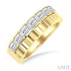 1 Ctw Pyramid Accents and Bezel Set Emerald Cut Diamond Bold Gold Fashion Wide Band in 14K Yellow Gold