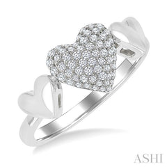 1/4 Ctw Heart Shape Pave Set Round Cut Diamond Ring in 10K White Gold