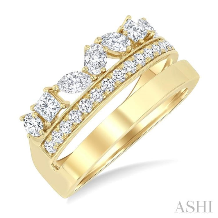 1 1/6 Ctw Split Top Mixed Diamond Cut Bold Gold Fashion Wide Band in 14K Yellow Gold