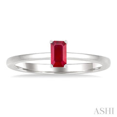 5x3 MM Octagon Shape Ruby Precious Solitaire Ring in 14K White Gold