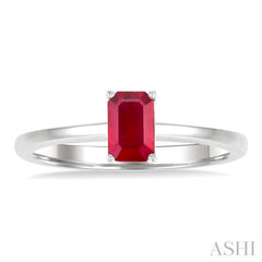 6x4 MM Octagon Shape Ruby Precious Solitaire Ring in 14K White Gold