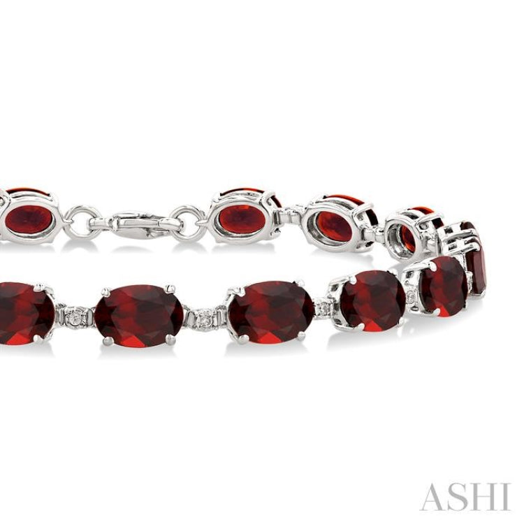 7X5 MM Oval Shape Garnet and 1/10 Ctw Single Cut Diamond Semi-Precious Bracelet in Sterling Silver