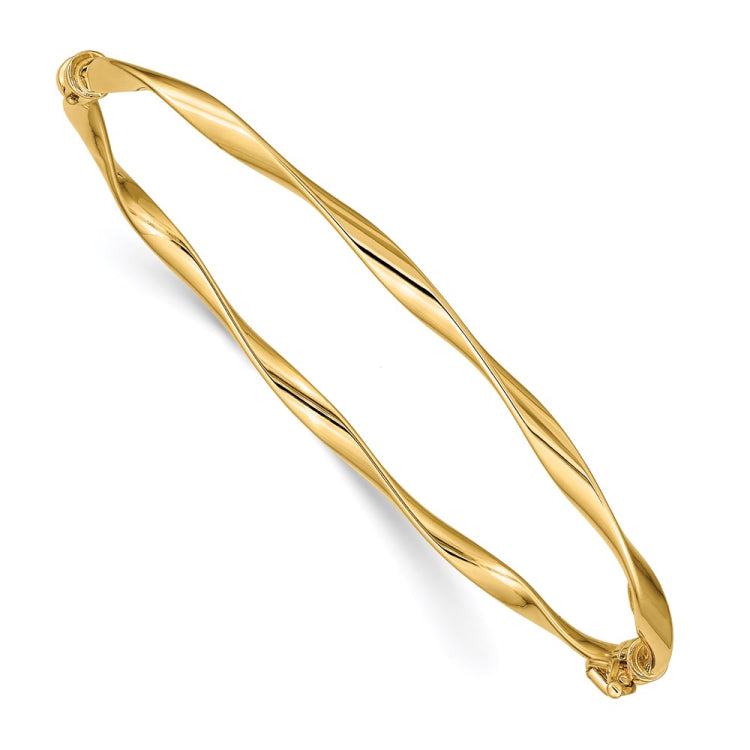14k Polished Twisted 3.00mm Hinged Oval Bangle Bracelet