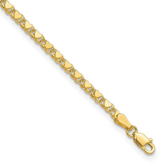 14k Polished Double-Sided Hearts Double Link 10 inch Anklet