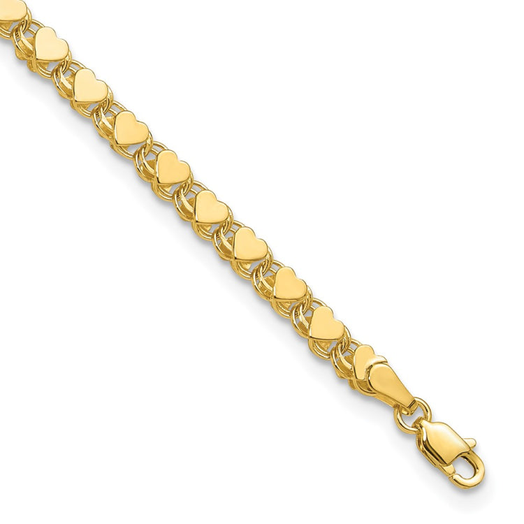 14k Polished Double-Sided Hearts Double Link 10 inch Anklet