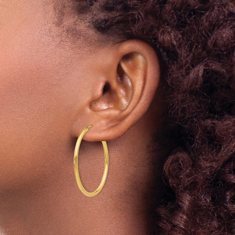 14k 2x35mm Polished Round Endless Tube Hoop Earrings
