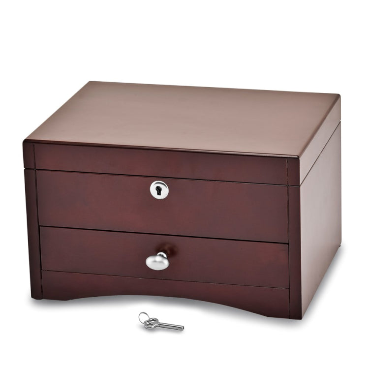 Luxury Giftware Matte Mahogany Finish Poplar Veneer 1-drawer w/Hidden Storage Locking Wooden Jewelry Chest