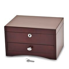 Luxury Giftware Matte Mahogany Finish Poplar Veneer 1-drawer w/Hidden Storage Locking Wooden Jewelry Chest