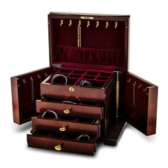 Luxury Giftware by Jere Matte Cherry Finish Poplar Veneer 3-drawer w/Swing-out Sides Locking Wooden Jewelry Chest