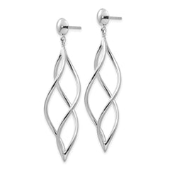 14k White Gold Curved Tube Swirl Dangle Post Earrings