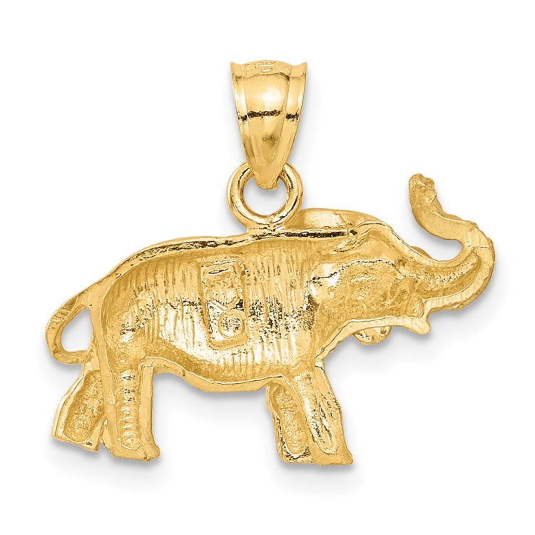 14K Satin Diamond-cut Elephant Pendant